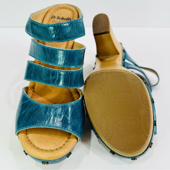 🎀 DR SCHOLL’S ORIGINAL COLLECTION FIRST BLUE BOLERO LEATHER SIZE 6B  4” SANDAL - Picture 5 of 10